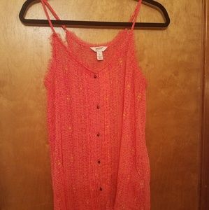 Coral print sheer tank